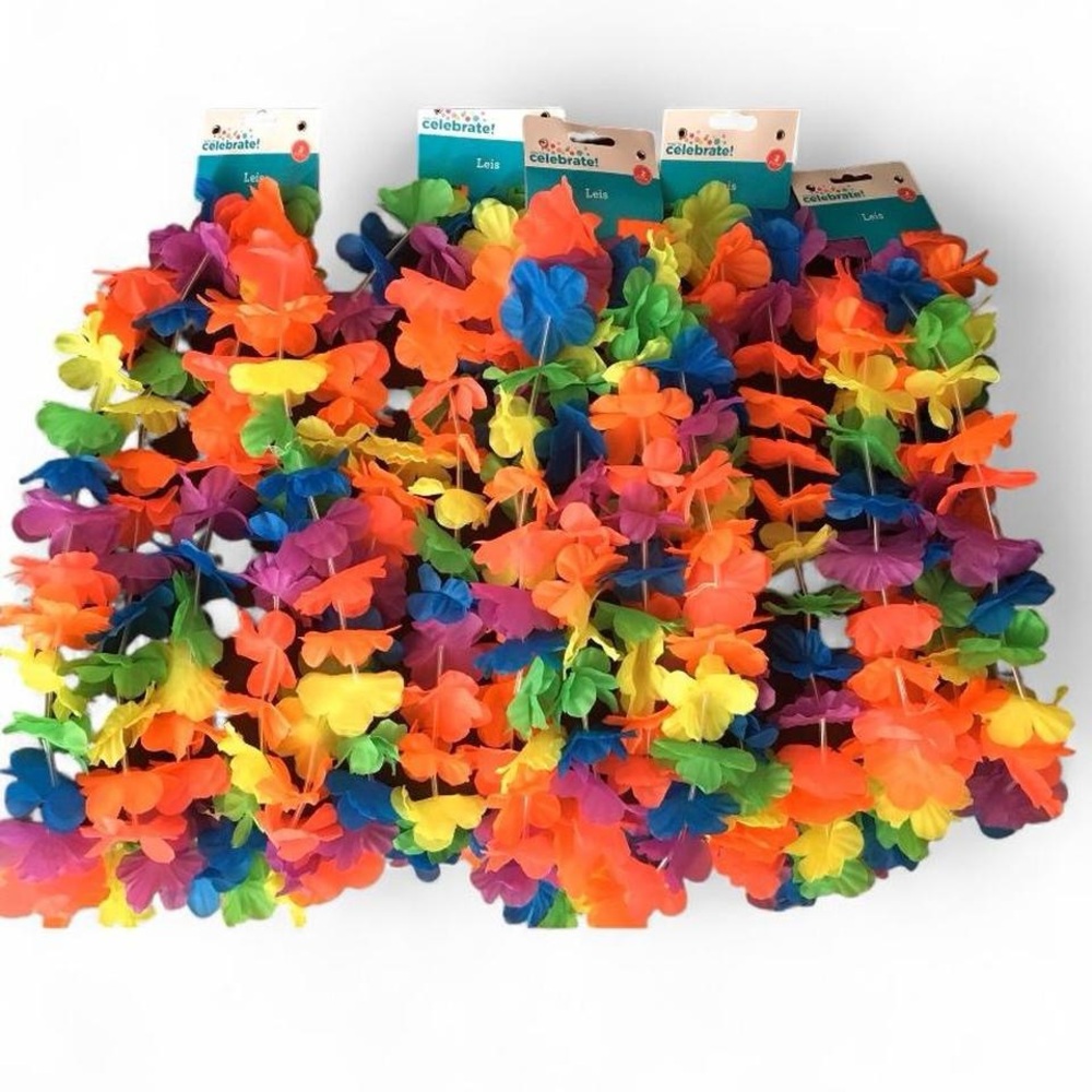 10 Colorful Hawaiian Flower Leis - Multicolor Party Necklaces
